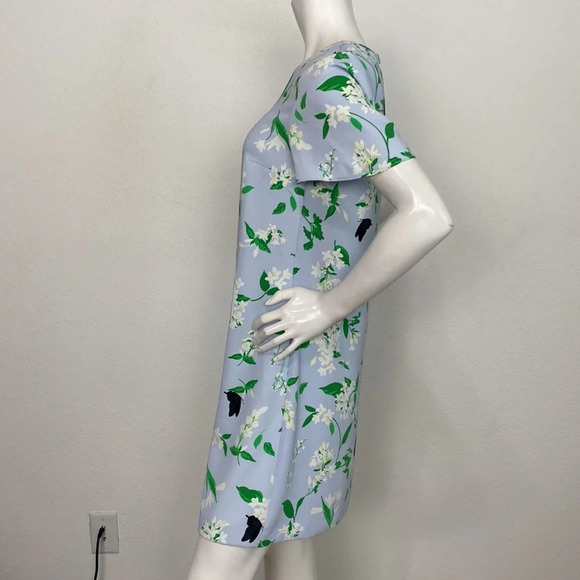 Ann Taylor Multicolor Floral Jewel Neck Flutter Sleeve Dress Size 2 - Picture 5 of 9